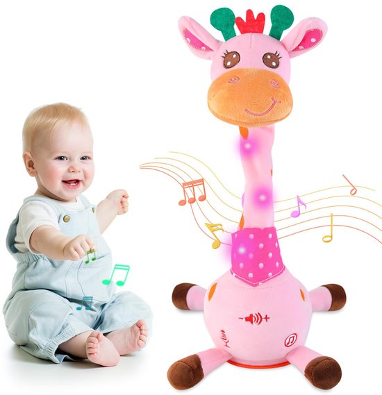 Dansende pratende giraf - Zingend, opnemend en herhalend muzikaal speelgoed - Oplichtende pluchen giraffe - Interactief speelgoed voor baby, peuter en kind - Roze van Merkloos