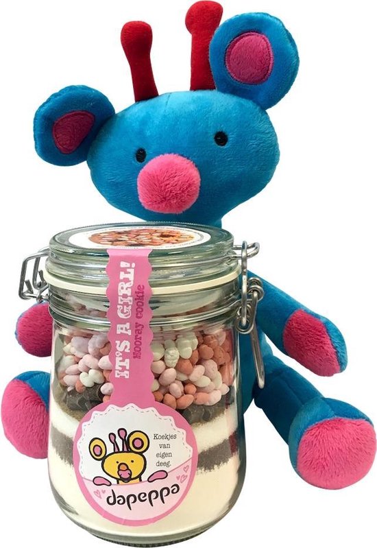 dapeppa It's a Girl koekjespot met knuffel Geschenkset van DAP