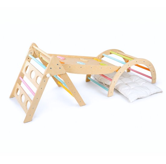 Dastium Kids - Mini Klimrek - Houten Klimrek - Klimboog met Kussen - Klimrek Voor Baby en Peuter - Klimrek met Glijbaan - Montessori Speelgoed - Pastelkleuren van Dastium Kids