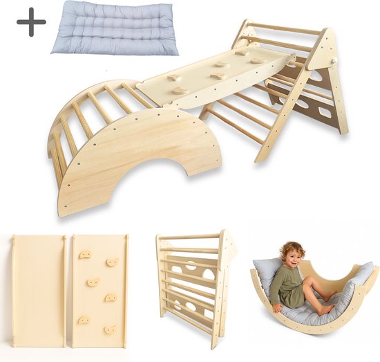 Dastium Kids - Montessori Klimrek - Klimboog - Klimdriehoek - Pikler Klimrek - Ontworpen in Nederland - Klimset - Speelgoed - Naturel van Merkloos