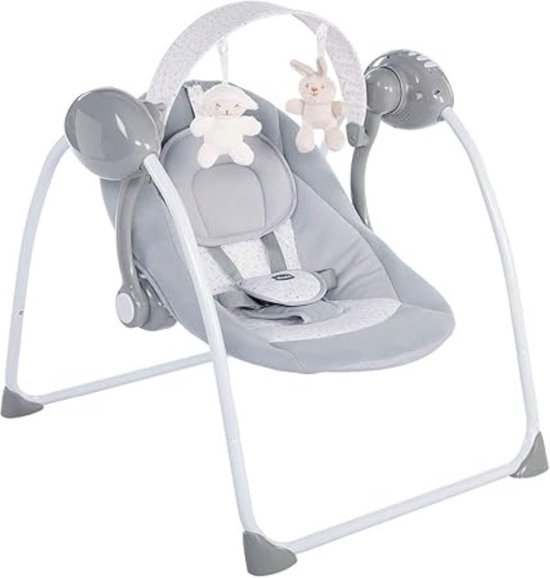 DD® Elektrische Wipstoel - Elektische Babyschommel - Schommelstoel - 12 Melodietjes en 2 Pluchen Speelgoedjes - 60x70x59cm - Grijs van Merkloos