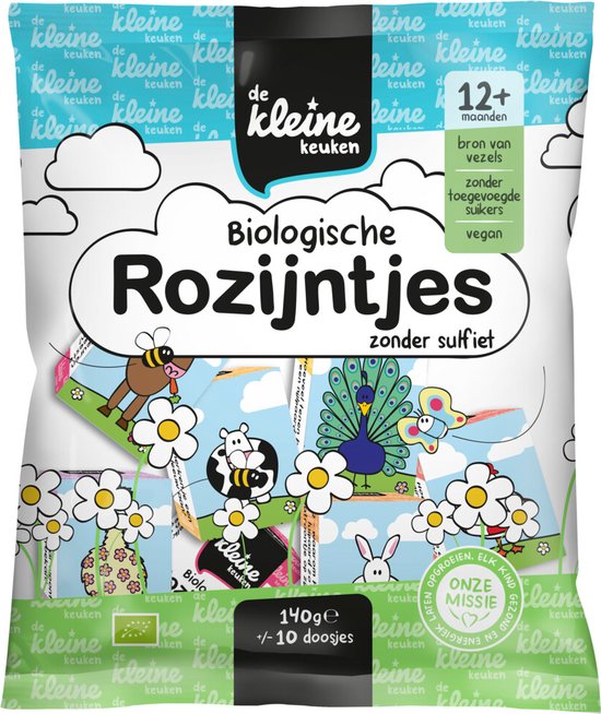 de Kleine Keuken Bio Rozijntjes - 3 x 140 gr - Voordeelverpakking van Merkloos