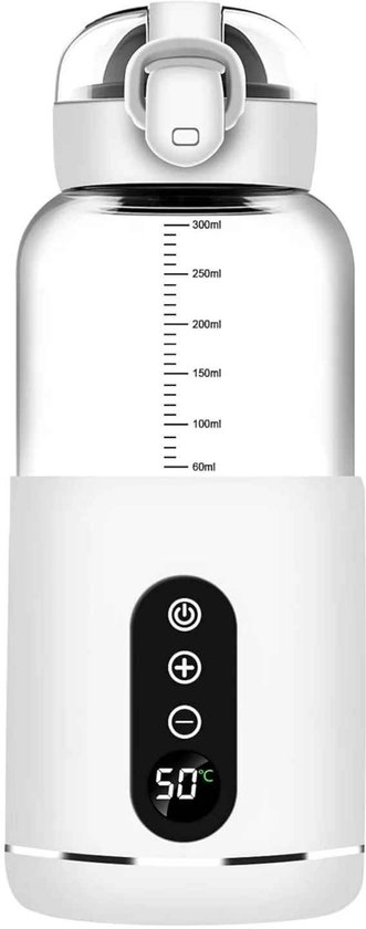 De Warenloods - Glazen Flessenwarmer voor Onderweg - Draadloos - BPA Vrij - 300ML - 37 tot 55 ℃ - Opladen USB-C