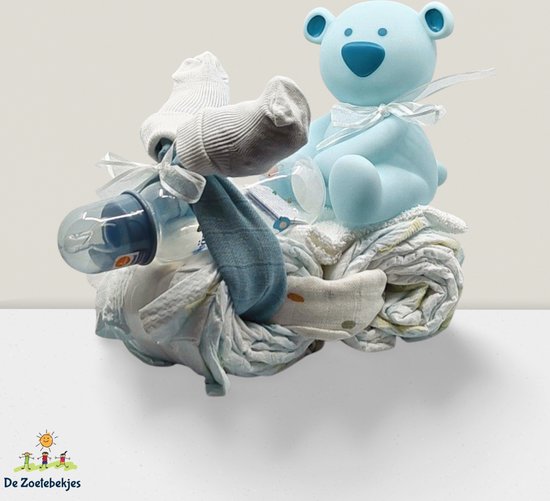 De Zoetebekjes - Luiertaart - Kraamcadeau - De Sleesloeber - Blauw van De Zoetebekjes
