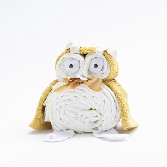 De Zoetebekjes - Luiertaart - Kraamcadeau - De Uiltjesknapper - Geel van De Zoetebekjes