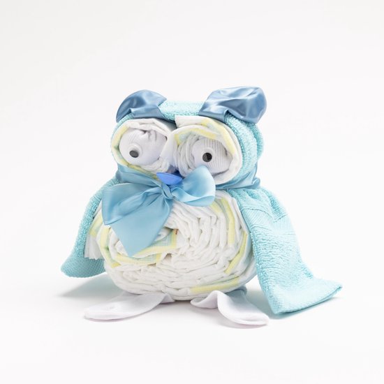 De Zoetebekjes - Luiertaart - Kraamcadeau - De Uiltjesknapper - Lichtblauw van De Zoetebekjes