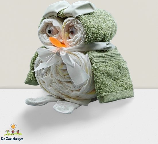 De Zoetebekjes - Luiertaart - Kraamcadeau - Uiltjesknapper - Olijf Groen van De Zoetebekjes