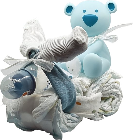 De Zoetebekjes® - Luiertaart - Pampertaart - Kraamcadeau - De Sleesloeber - Blauw