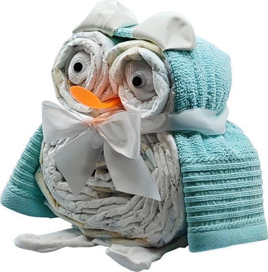 De Zoetebekjes® - Luiertaart - Pampertaart - Kraamcadeau - Uiltjesknapper - Munt Groen