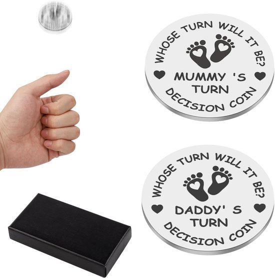 Decision Coin voor Nieuwe Ouders - Grappig Baby Cadeau - Dads/Moms Turn-on Coin - Nieuwe Vader Moeder Geschenken - Dubbelzijdig Zwangerschaps Cadeau voor Eerste Keer Vader Moeder van KOGISEK