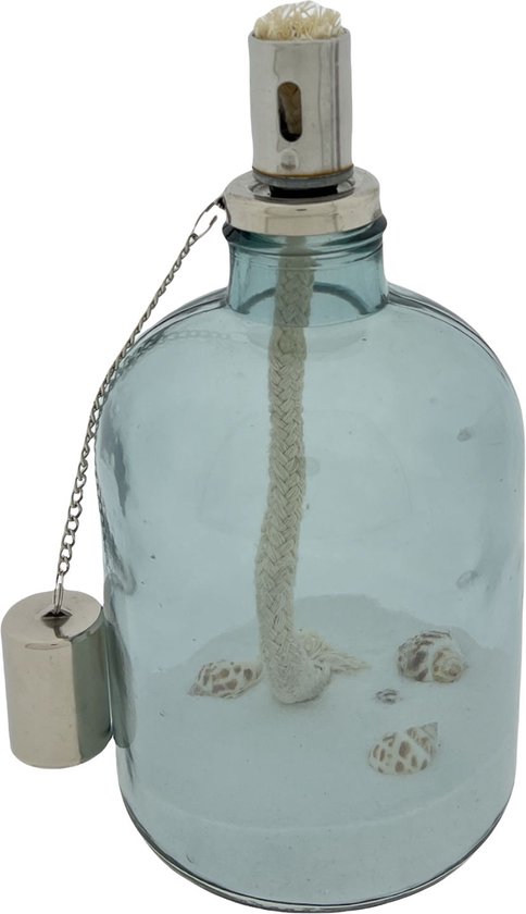 Deco olielamp - Met Wit Zand En Schelpen - 22 x 11 cm - Blauw van deco
