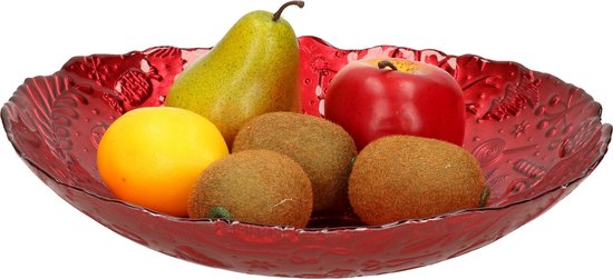 Decoratie schaal/fruitschaal - D30 cm - rood - glas - rond - kerst design van deco
