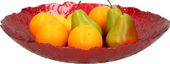 Decoratie schaal/fruitschaal - D40 cm - rood - glas - rond - kerst design van deco