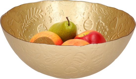 Decoratie schaal/fruitschaal - goud - glas - D28 cm - rond - kerst design van deco