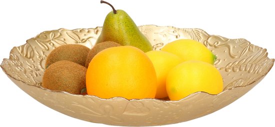 Decoratie schaal/fruitschaal - goud - glas - D30 cm - rond - kerst design van deco