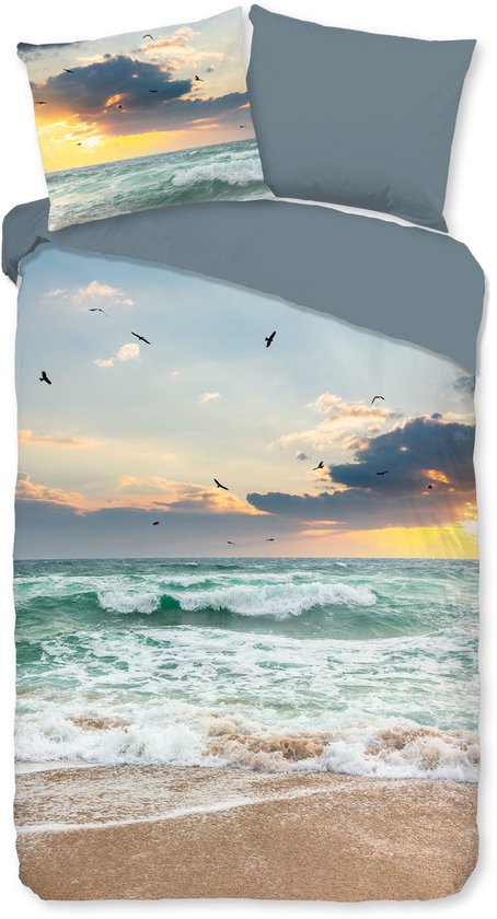 Dekbedovertrek 140x220 cm - Zee en Zonsondergang Print - 1 Persoons - Luxe Microfiber - Oeko-Tex Gecertificeerd van Atmosphera
