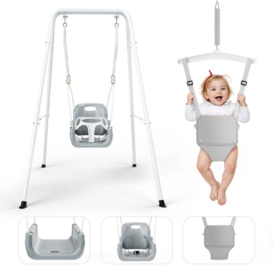 Delightness Babyschommel - Hangende Springstoel - Schommel - 2-in-1 - Opvouwbaar - Schommel - Met Frame - Baby - Peuter - Wit van Merkloos