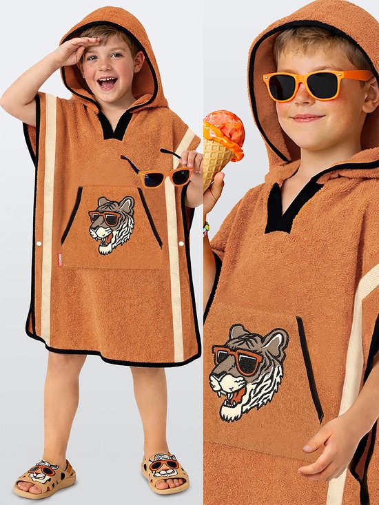 Denokids CFF-26Y1-129 Mosterd Jongens Poncho Handdoek Tijger Print STD