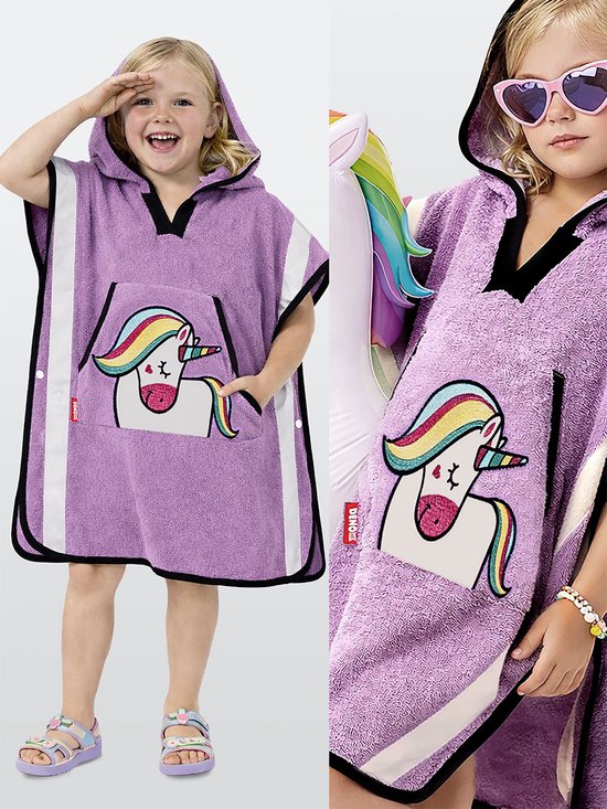 Denokids CFF-26Y1-131 Lila Meisjes Poncho Handdoek Unicorn Print STD