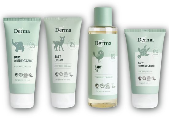 Derma Eco Baby Complete Verzorgingspakket - 4x Verzorging voor Huid en Haar - Parfumvrij - Hypoallergeen - voor Gevoelige Babyhuid