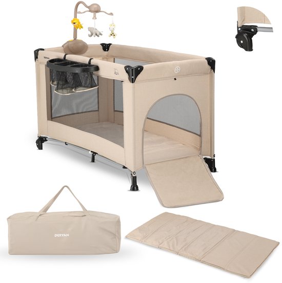 Deryan Believer Campingbedje met Matras en Verschoonblad - Nougat
