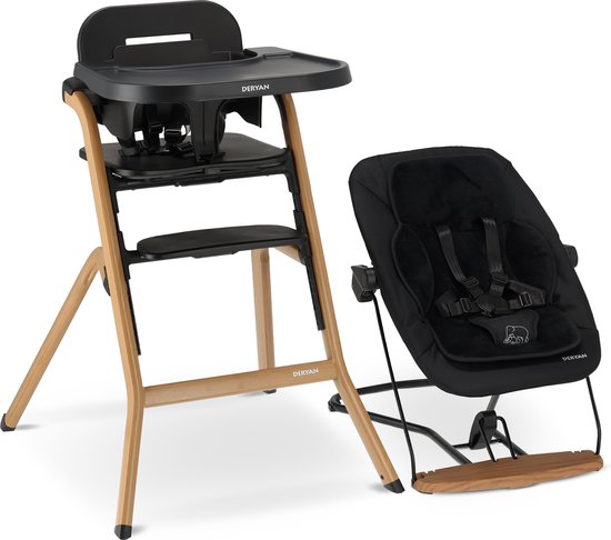 Deryan Curve Luxe Kinderstoel - Inclusief Wipstoel & Inlegkussen- Newborn Set - Meegroei Kinderstoel - Houtlook van Deryan