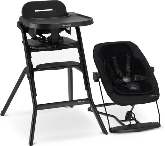 Deryan Curve Luxe Kinderstoel – Inclusief Wipstoel & Inlegkussen- Newborn Set - Meegroei Kinderstoel – Zwart van Deryan
