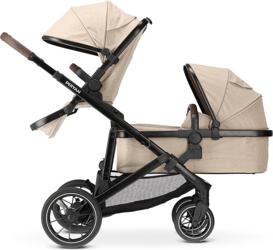 Deryan Evy V2 Kinderwagen - Duo Kinderwagen - Uitbreidbaar - Inclusief reiswieg - Nougat van Deryan