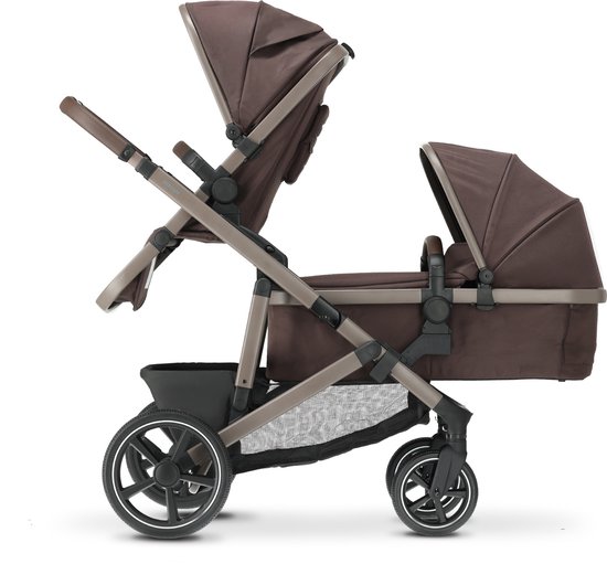 Deryan Evy V3 Kinderwagen - Duo Kinderwagen - Uitbreidbaar - Inclusief reiswieg - Chocolade van Merkloos