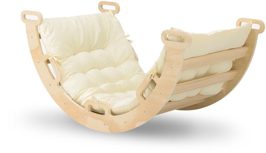 Deryan Houten Klimboog Inclusief Kussen - Klimbrug -Montessori Klimrek - Naturel Hout - Kinderspeelgoed van Merkloos