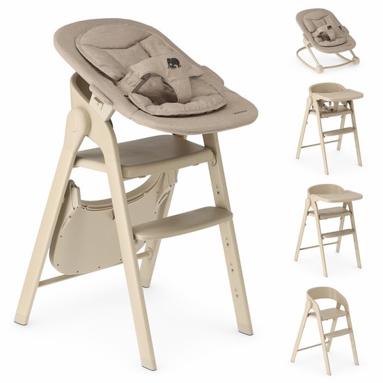 Deryan Kinderstoel met Bouncer - Inklapbare Eetstoel - Cashmere Sand + Bouncer