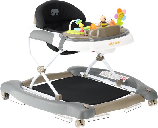 Deryan Luxe 4-in-1 Loopstoel - Schommelfunctie -Inclusief speelset en dienblad - inklapbaar - Bruin van Deryan