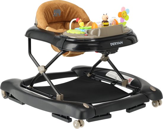 Deryan Luxe 4-in-1 Loopstoel - Schommelfunctie -Inclusief speelset en dienblad - inklapbaar - Zwart/Nougat van Deryan