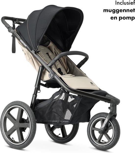 Deryan Luxe Bolt hardloop kinderwagen - Jogging buggy - Runner - Inclusief muggennet en pomp - Creme van Deryan