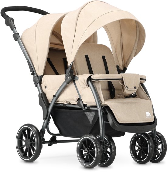 Deryan Luxe Elena Dubbele buggy- duo buggy - tandem buggy - Compact en lichtgewicht - Nougat van Deryan