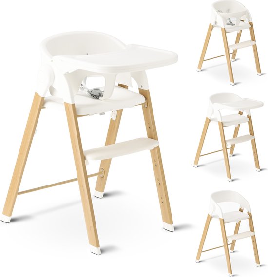 Deryan Luxe Kinderstoel - Meegroei kinderstoel - Inklapbaar - Wit/Houtlook van Merkloos