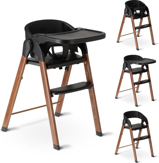 Deryan Luxe Kinderstoel - Meegroei kinderstoel - Inklapbaar - Zwart/Houtlook van Deryan