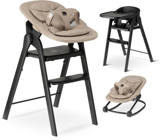 Deryan Luxe Kinderstoel met Bouncer - Meegroei kinderstoel - Inklapbaar - Zwart - Inclusief nougat bouncer van Merkloos