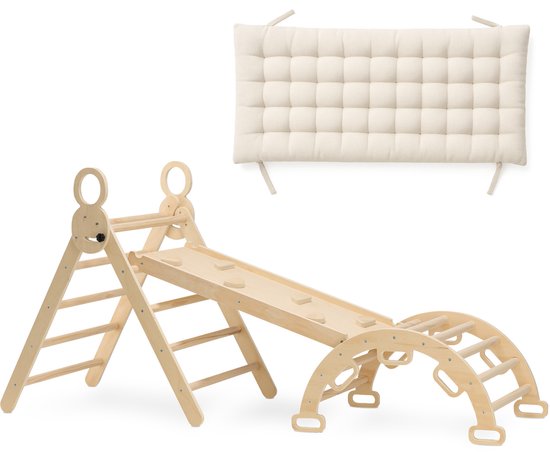 Deryan Luxe Opvouwbare Driehoek met Klimboog en Helling met Klimrek/Glijbaan - inclusief kussen - Montessori Meubels Houten Speelgym van Deryan