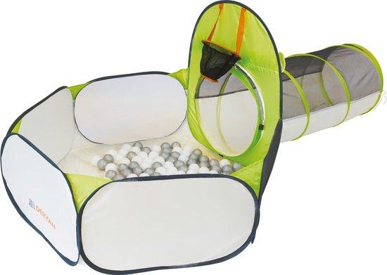 Deryan Luxe Pop Up Kindertent Ballenbad - 3 in 1 Speeltent Met Tunnel Voor Kinderen - Basketbal Ballenbak met 100 ballen - Cream van Merkloos