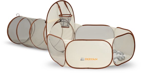 Deryan Luxe Pop Up Kindertent - Speeltent voor Kinderen - Basketbal Ballenbak met 45 ballen - Cream/Bruin van Deryan
