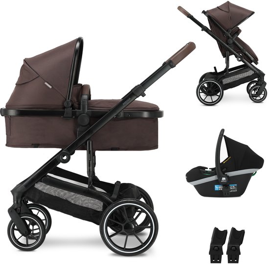 Deryan Noa Kinderwagen 3-in-1 - Wandelwagen met Autostoel - Chocolade van Merkloos