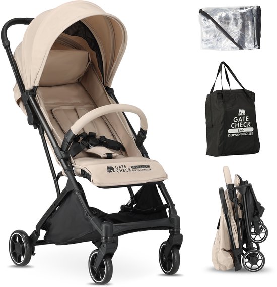 Deryan Plane Buggy – Inclusief regenhoes en transporttas - Ultralicht - Compact Reiscomfort - Nougat van Merkloos