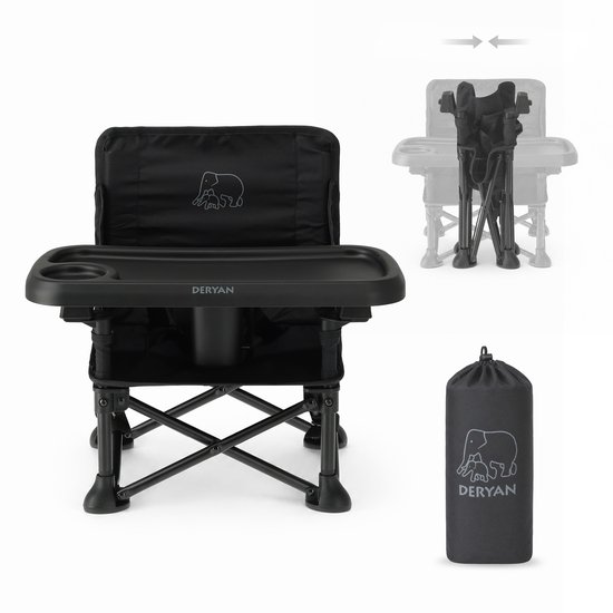Deryan Pop 'N Sit Mini Kinderstoel - Opvouwbare Stoelverhoger - Zwart