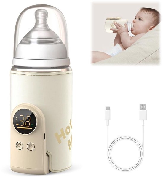 Deze flessenwarmer voor babyflesjes heeft een 6000mAh-batterij, 18W snelle verwarmingstechnologie, 6 temperatuurinstellingen en een reislampje, en is compatibel met babyflesjes van universele grootte.