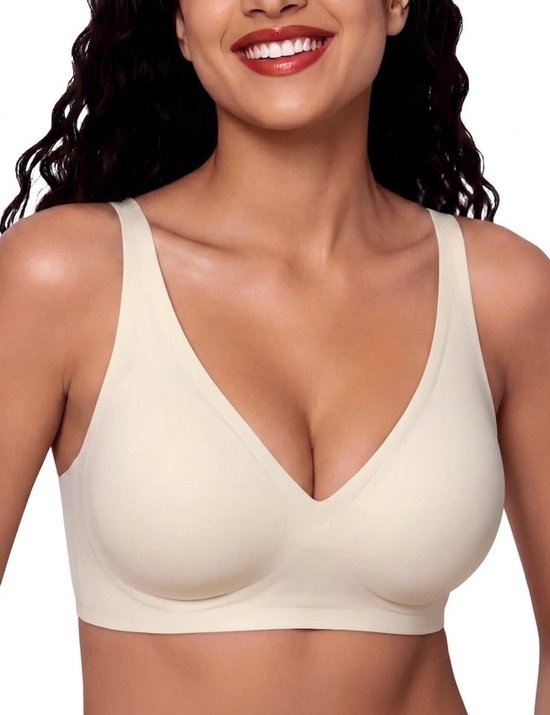 Diepe V-beha voor dames, zonder beugel, push-up, naadloos, comfortabele beha, volledige bralette voor grote borsten, gevoerde bralette