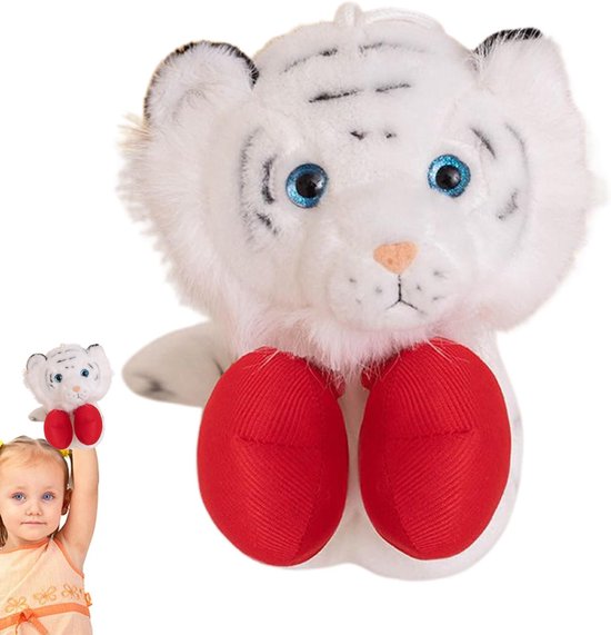Dieren handpop - Knuffel pop - Verhalen vertellen - Intrekbare arm - 29 x 26 x 11 cm - Witte tijger van Merkloos