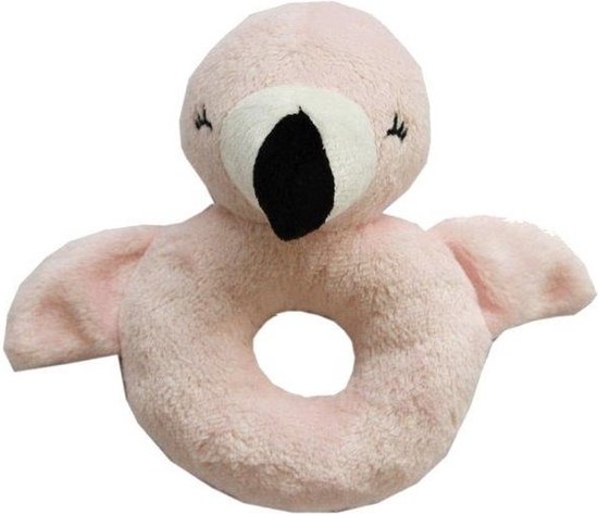 Dieren knuffel baby rammelaar flamingo 10 x 15 cm - Kraamcadeau van Puckator