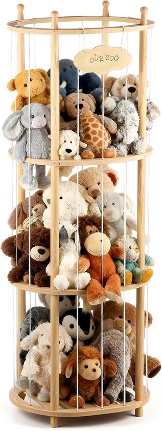 Dieren Opslagrek - Knuffel Organizer - Speelgoed Opruimen - Ruimtebesparend Ovaal Design - Extra Groot - Hout