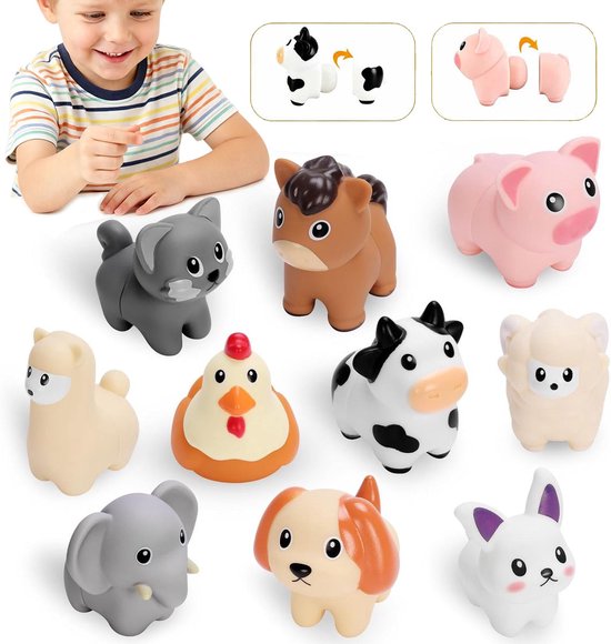 Dieren Stapel Speelgoed - Educatief speelgoed peuter - Montessori speelgoed - Leerzaam speelgoed voor jongens en meisjes - 10 stuks Little People Dieren Matchspellen - 1 jaar - 2 jaar - 3 jaar - 4 jaar - Cadeau voor kinderen
